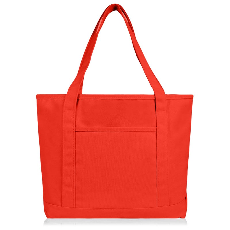 DALIX 20" Solid Color Cotton Canvas Shopping Tote Bag in Red - Image 2